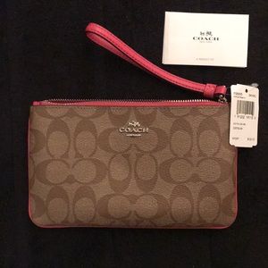 COACH F58695 Brown and Pink Wristlet